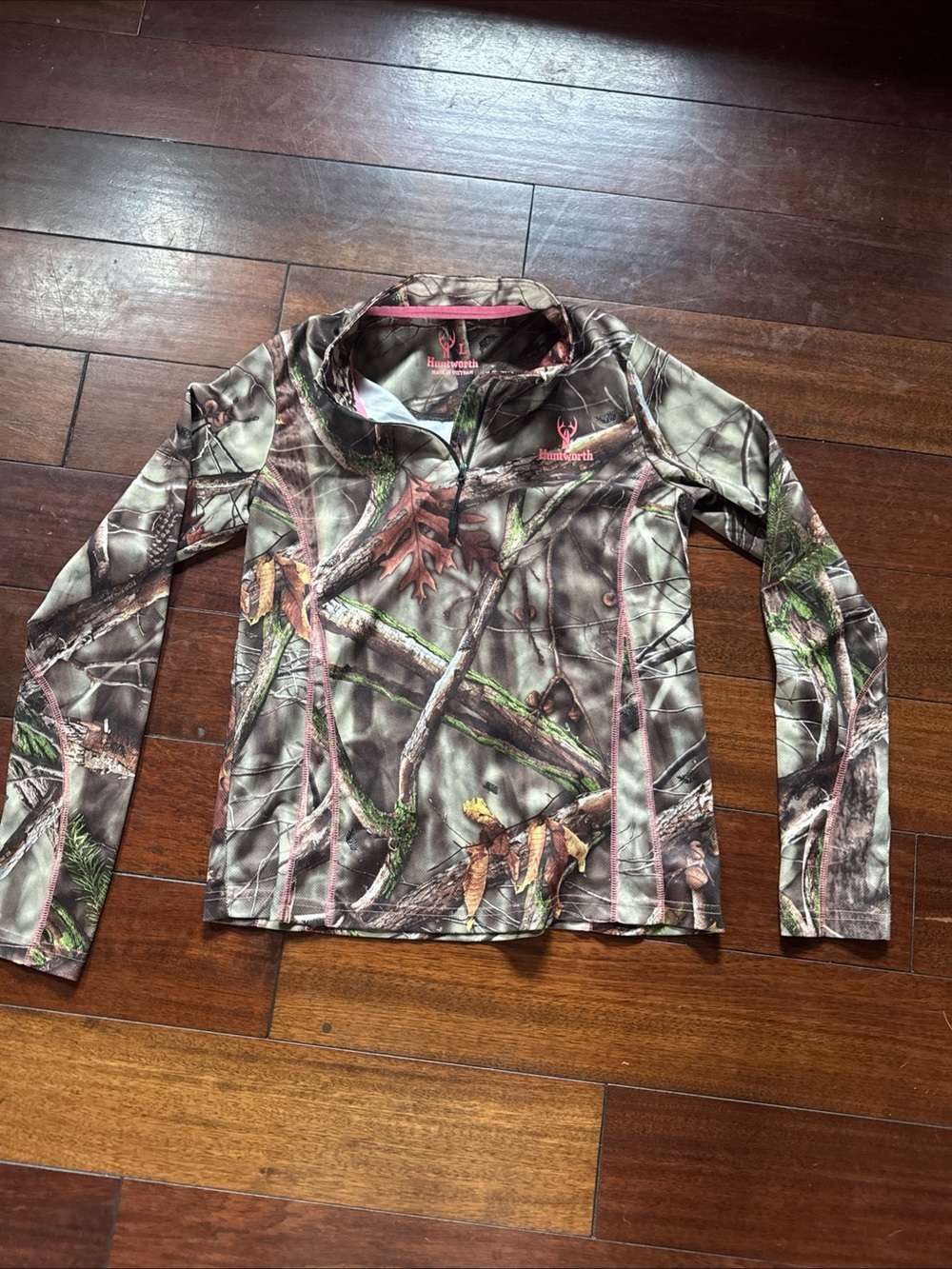 Huntworth Outdoor Women’s L Camo 1/4 Zip Pullover Hunting Shirt Stretch Realtree